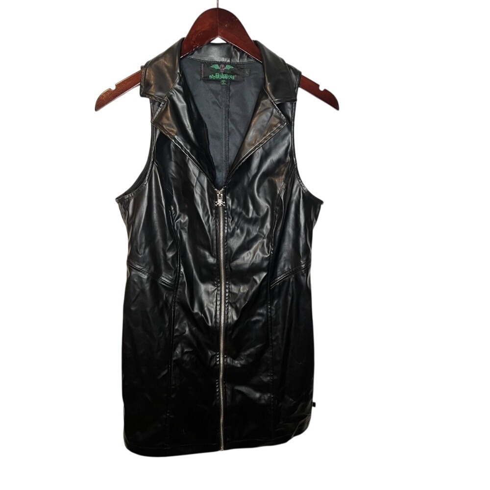 Tripp NYC vintage faux leather dress goth dark sleeveless mini dress